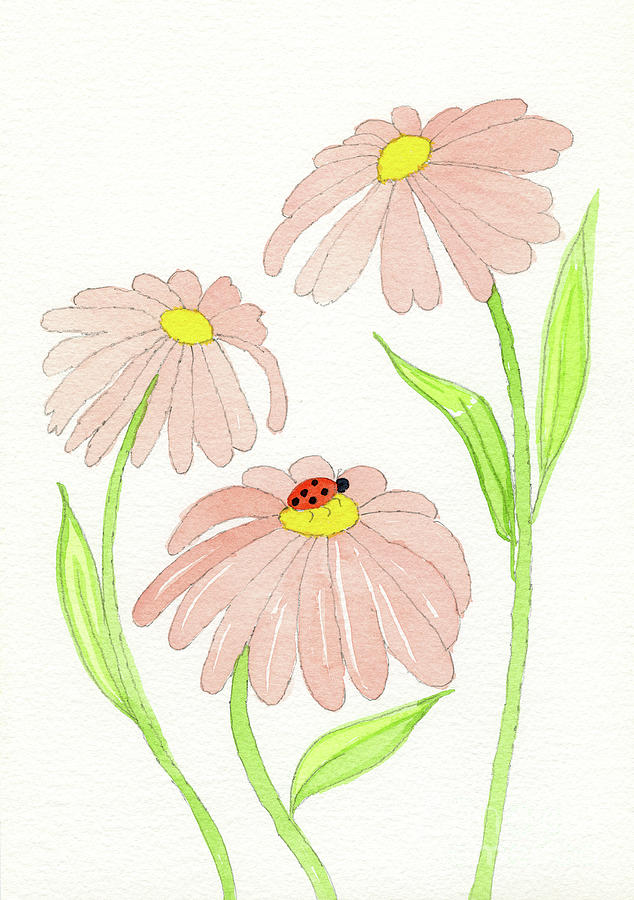 Lady Bug and Cone Flower  r Painting by Norma Appleton