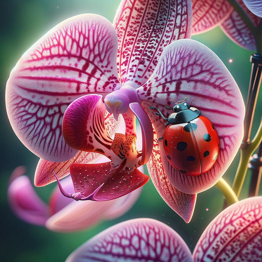 Lady Bug on an Orchid  Digital Art by Holly Picano