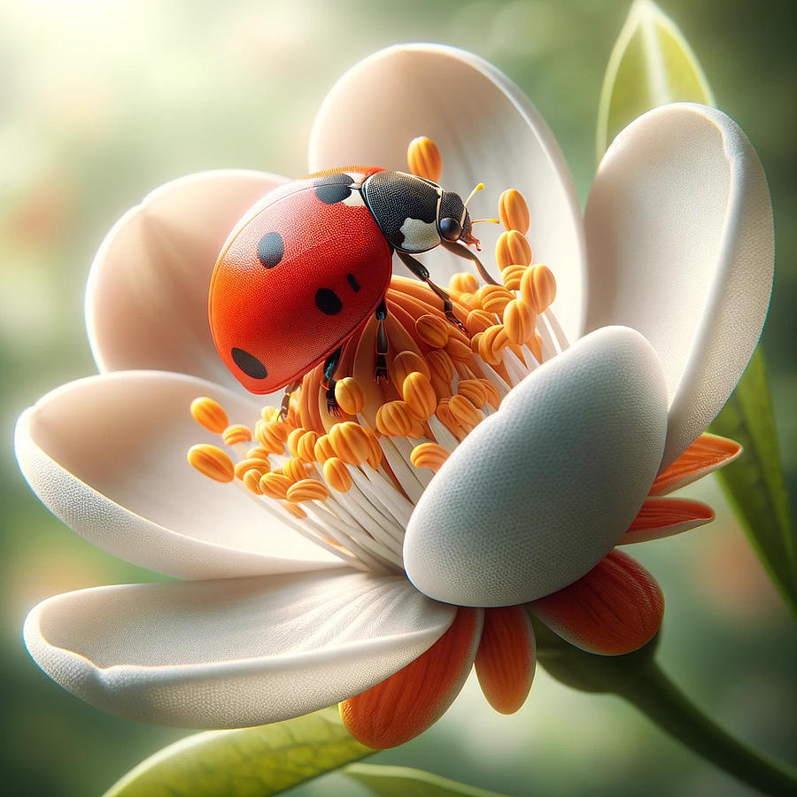 Lady Bug on White Flower Digital Art by Holly Picano