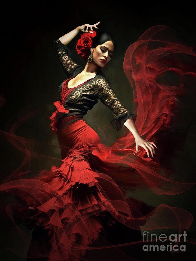 Red Digital Art - Lady Flamenco by Shanina Conway