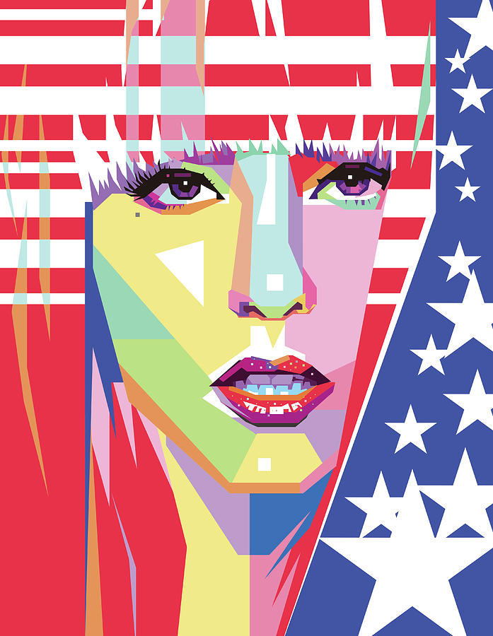 Lady Gaga America Flag Wpap Pop Art Digital Art
