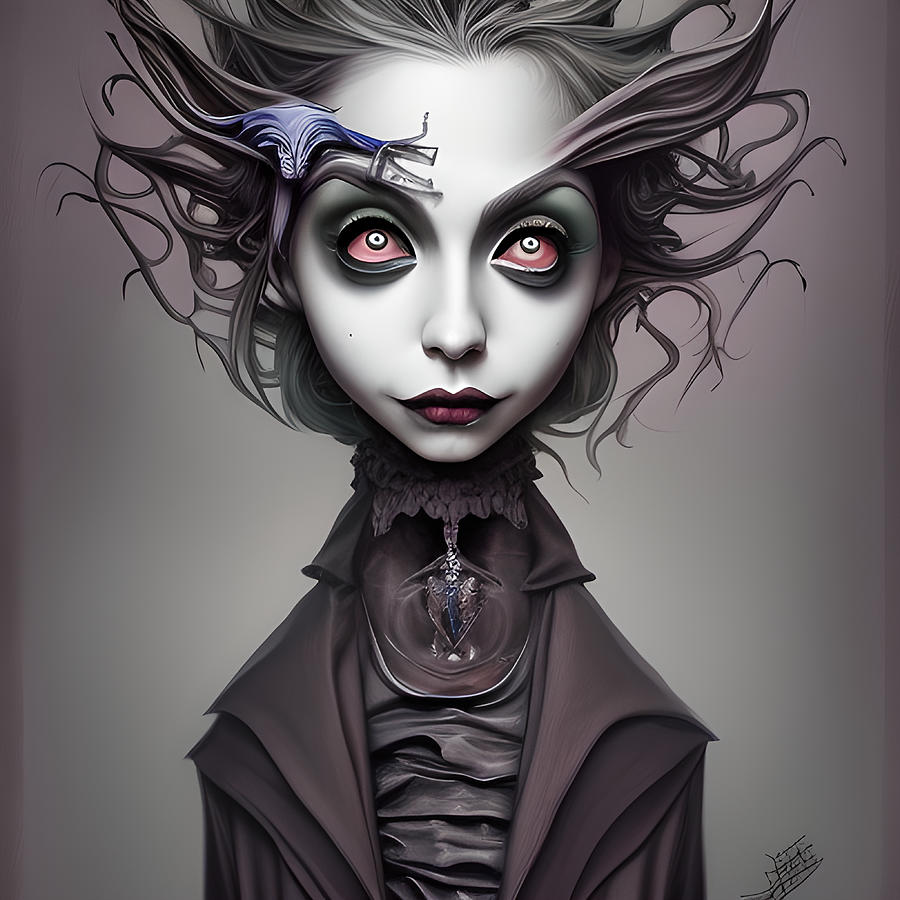 Lady Gina Portrait Of A Gothic Doll In Burtonesque Style Digital Art by ...