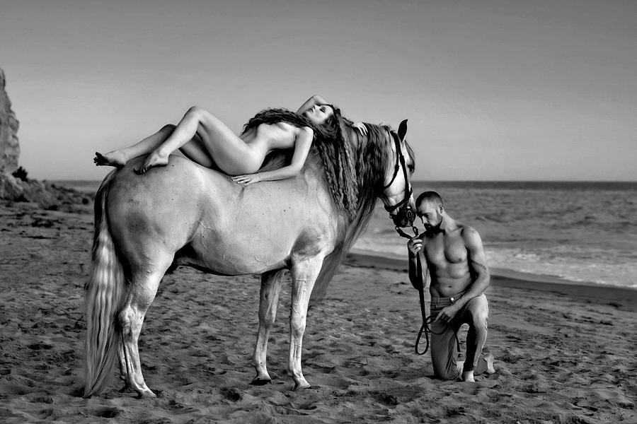 Lady Godiva and Her Suitor B-W Photograph by Wes and Dotty Weber