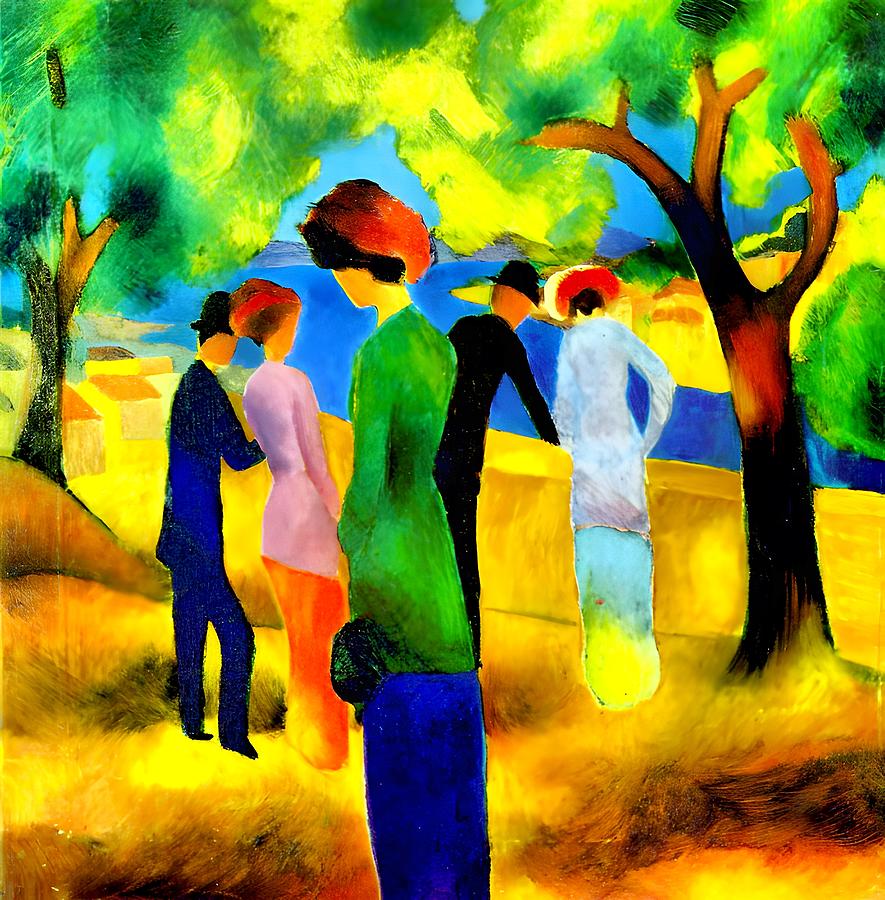 Portrait Painting - Lady in a green jacket by August Macke