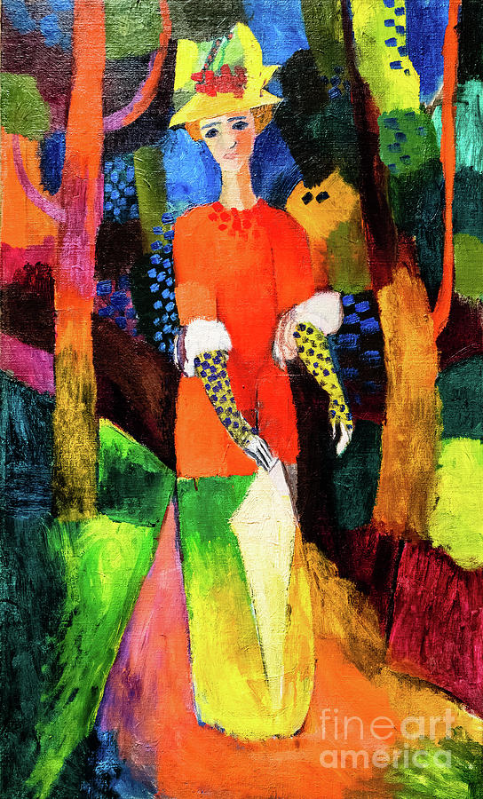 Lady in a Park by Auguste Macke Painting by Auguste Macke