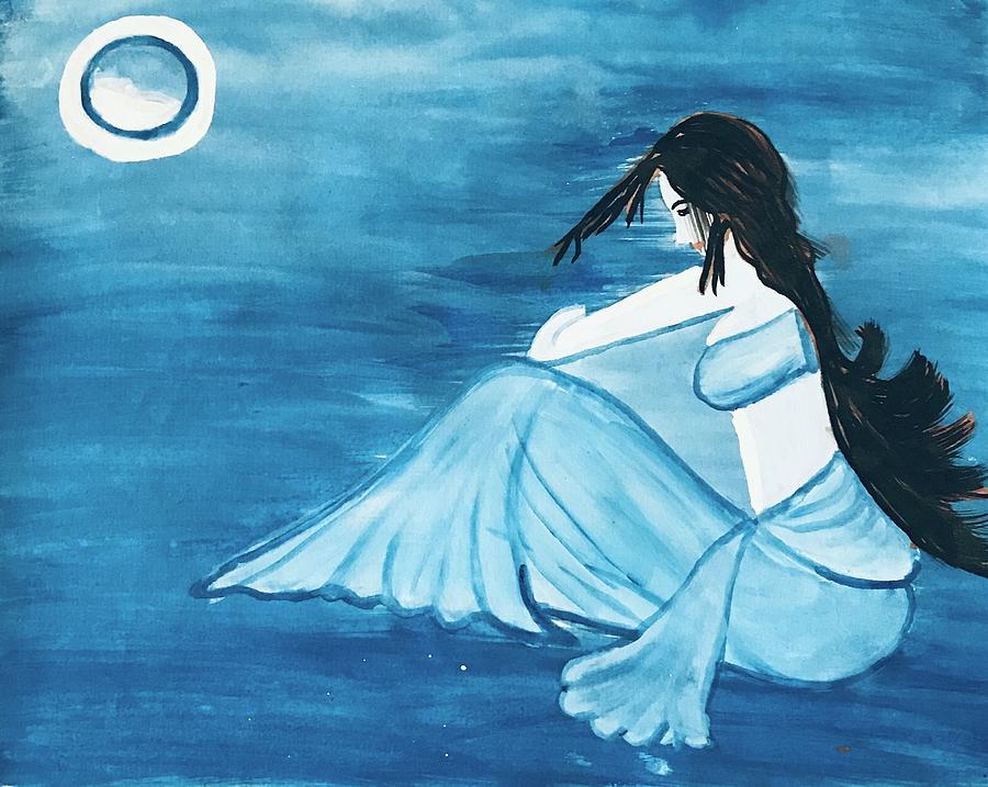 Lady In Moonlight Painting By Swarnim Agarwal