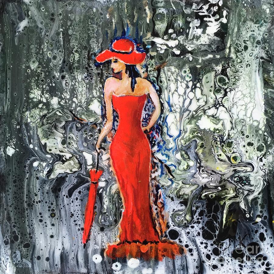 Lady in red 2 Painting by Maria Karlosak