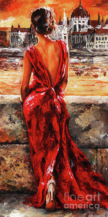 Lady in Red #34 - I Love Budapest Painting by Emerico Imre Toth