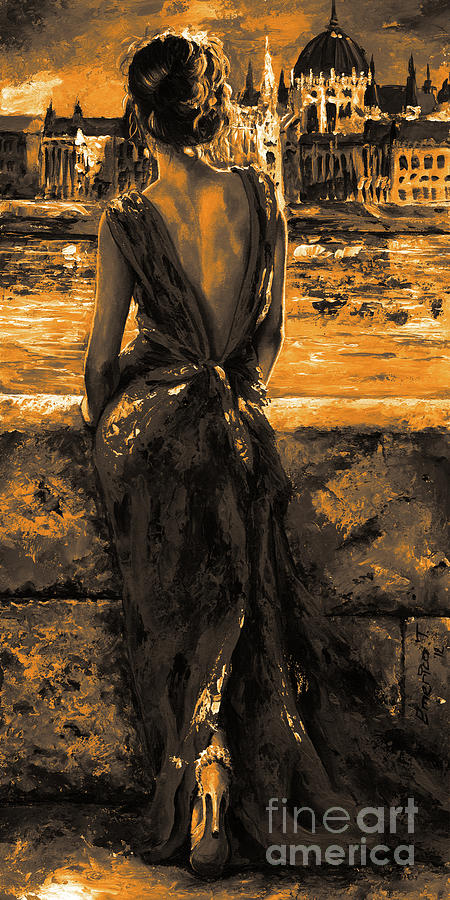 Lady in Red #34 - I Love Budapest- Golden Night Mixed Media by Emerico Imre Toth
