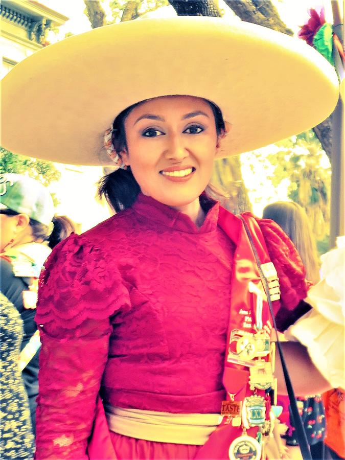 Lady In Red And Huge Hat Photograph by Victoria Beasley - Fine Art America