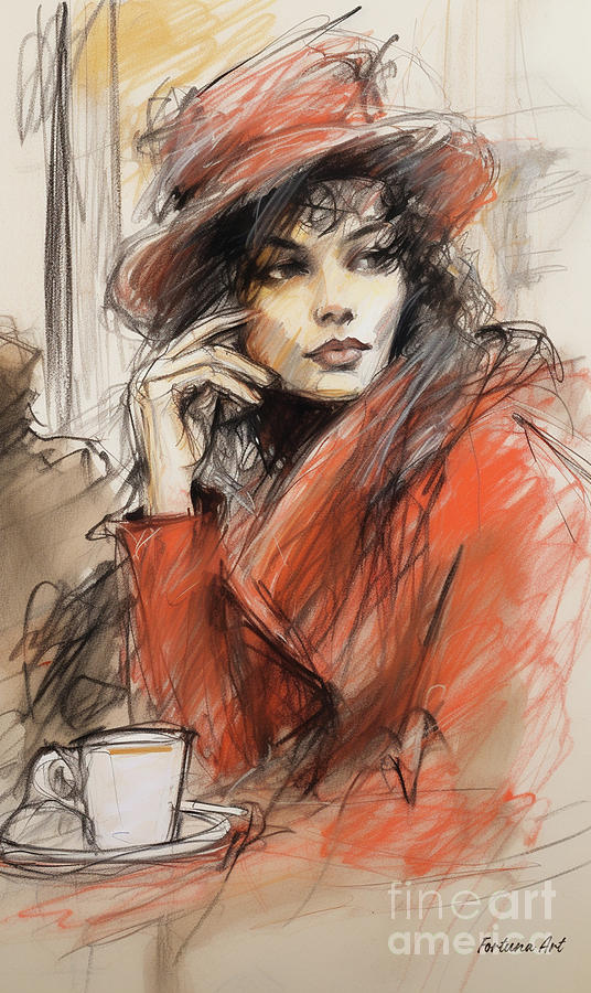 Tea Drawing - Lady in Red by Dragica Micki Fortuna