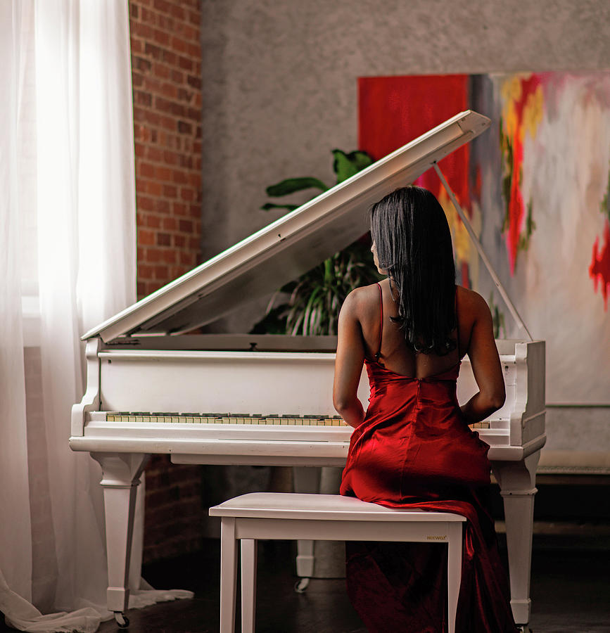 Lady in Red Playing Piano Photograph by Running Brook Galleries | Fine ...