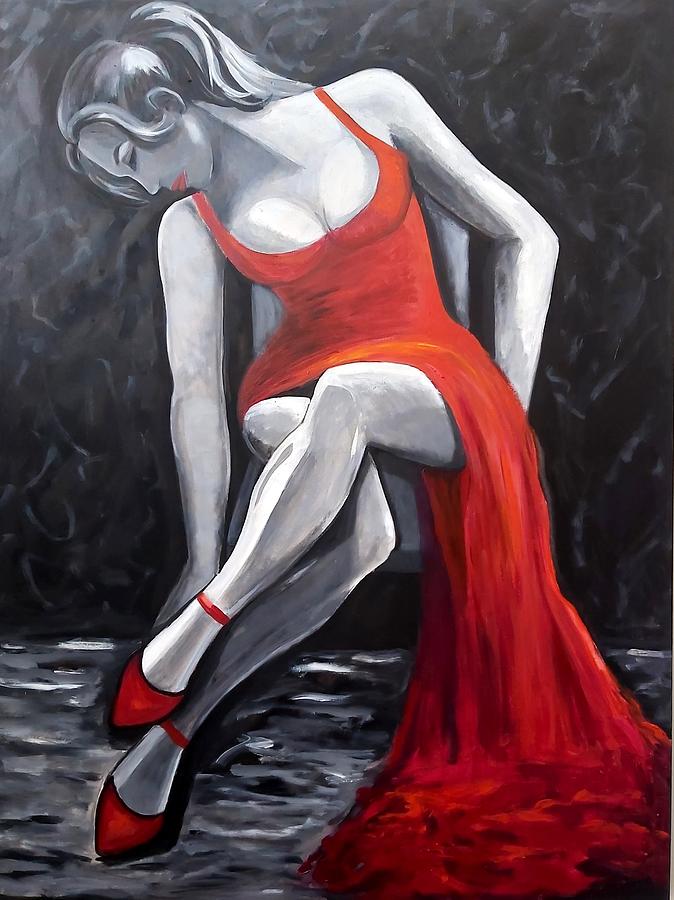 Lady in Red Painting by Rosie Sherman