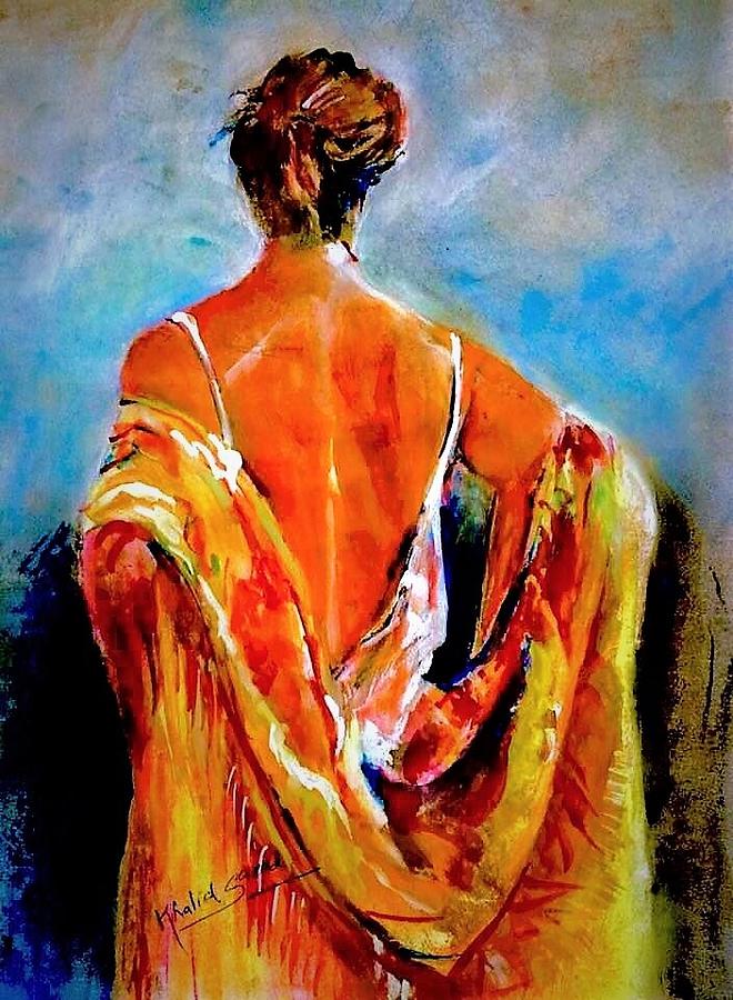 Lady in shawl Painting by Khalid Saeed