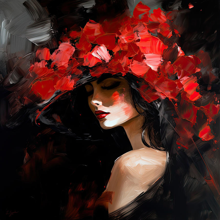 Lady in the Shadows - Red Hat Art Digital Art by Lourry Legarde
