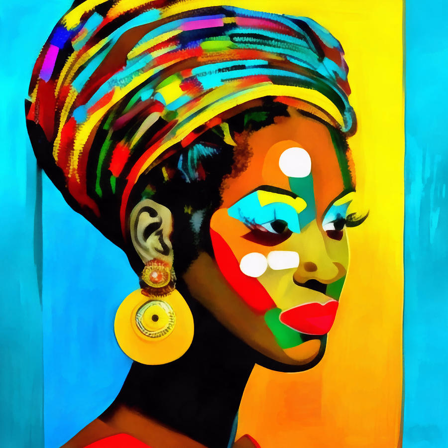 Lady in traditional African headgear Digital Art by Bachir Reddioui ...