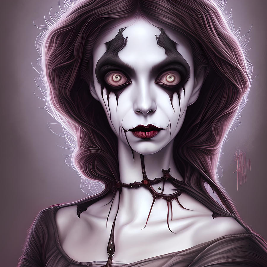 Lady Ingvar Portrait Of A Gothic Doll In Burtonesque Style Digital Art 