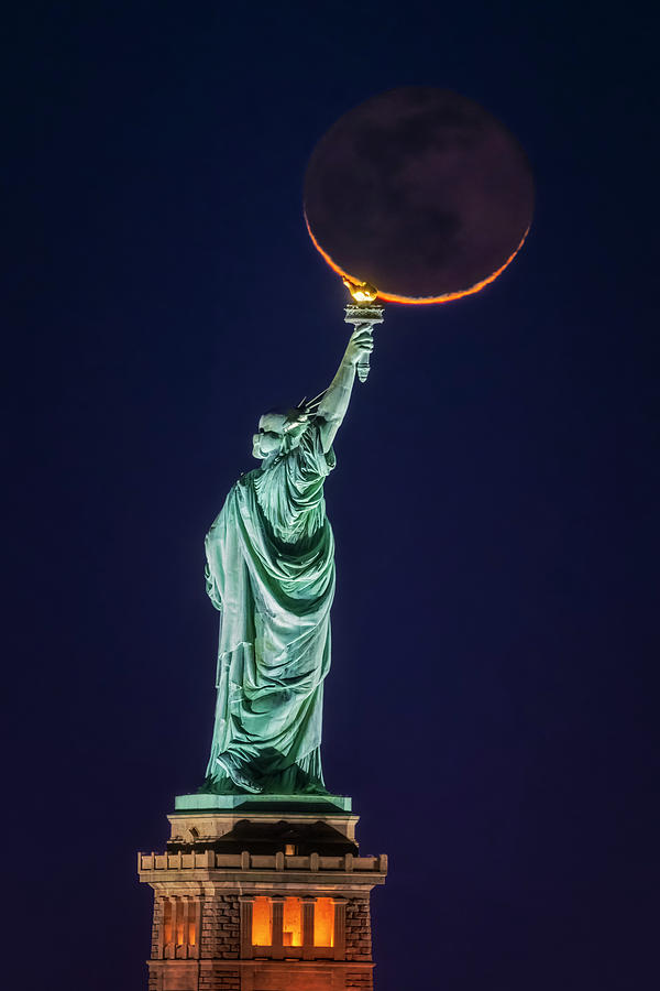 Lady Liberty and The Moon Photograph by Susan Candelario