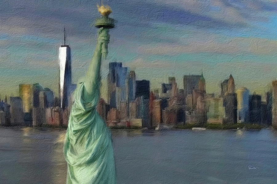 Lady Liberty and The New York Skyline Digital Art by Russ Harris