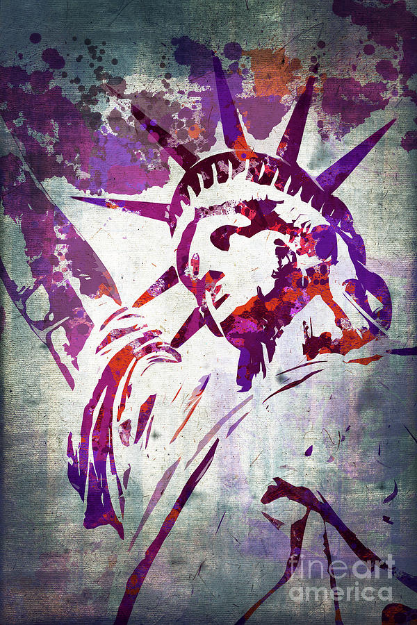 Vintage Painting - Statue of Liberty purple watercolor by Delphimages Photo Creations