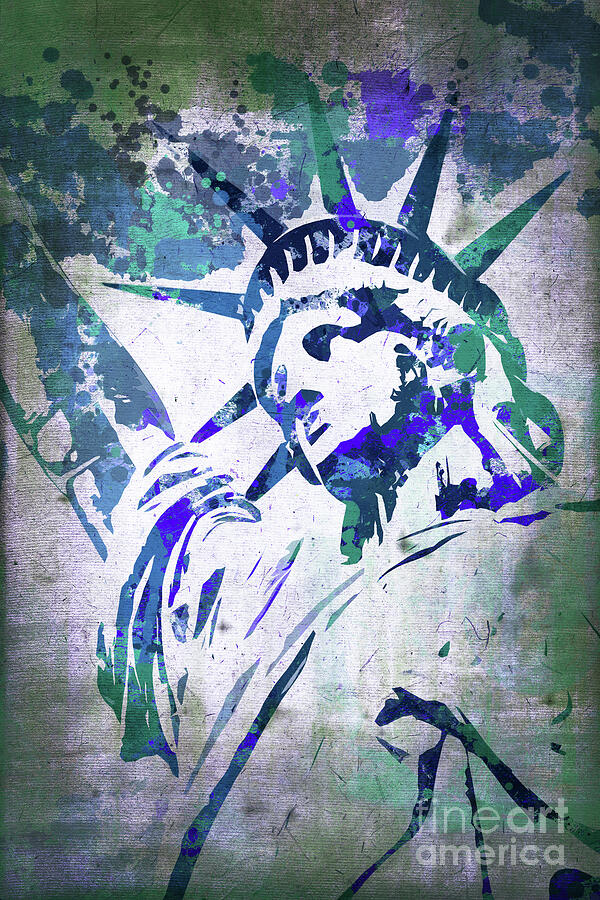 Statue of Liberty, blue watercolor Painting by Delphimages Photo Creations