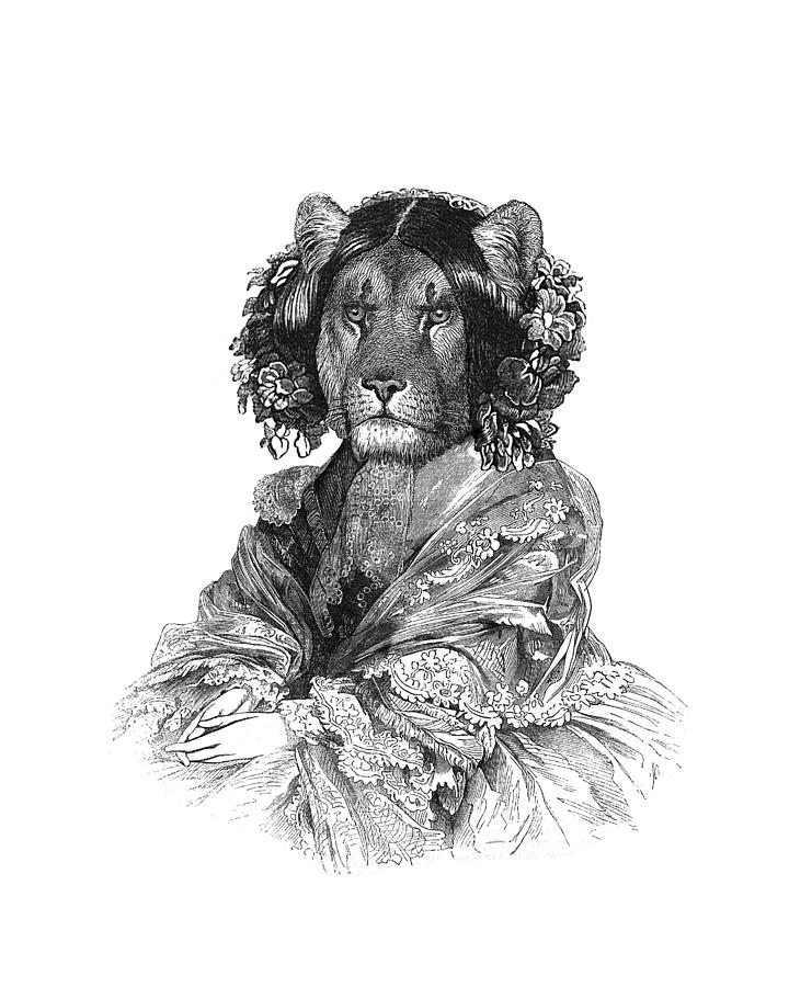 Wildlife Digital Art - Lady Lioness in black and white by Madame Memento
