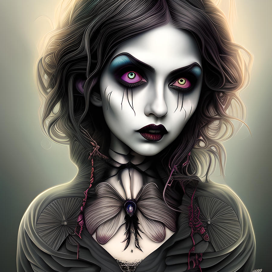 Lady Merry Portrait Of A Gothic Doll In Burtonesque Style Digital Art ...