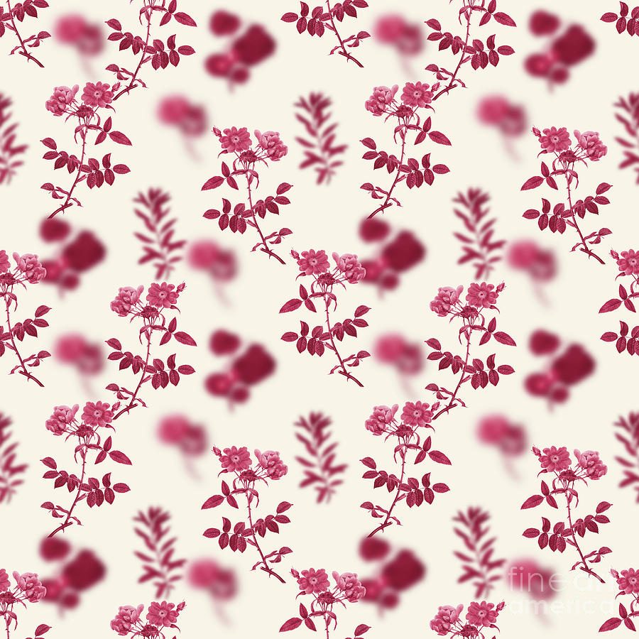 Lady Monson Rose Bloom Botanical Seamless Pattern In Viva Magenta N.0803 Mixed Media