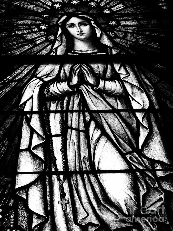 Lady Of Lourdes In Black And White Photograph