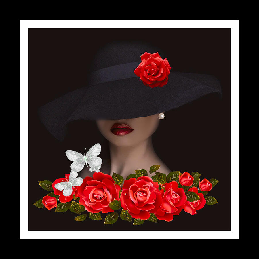 Lady of Roses and White Butterflies  Digital Art by Gayle Price Thomas