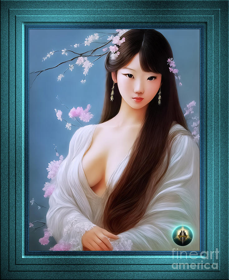 Lady Of The Cherry Blossoms Alluring Spring Portrait AI Concept Art by Xzendor7 Painting by Xzendor7