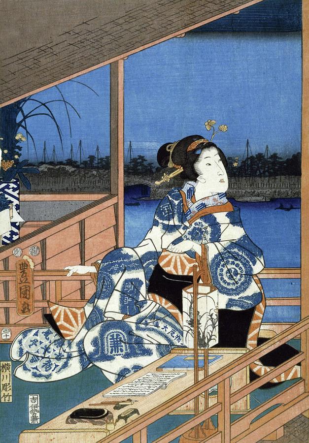 Lady on a Balcony, Traditional Japan, Art Digital Art by Long Shot