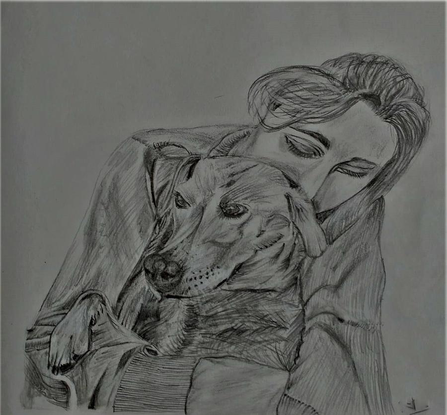 Lady pampering dog Drawing by Rashi Barsaiyan | Fine Art America