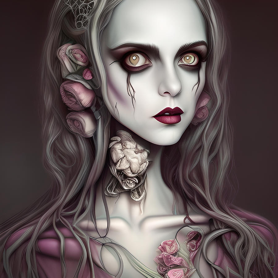 Lady Pink Portrait Of A Gothic Doll In Burtonesque Style Digital Art by ...