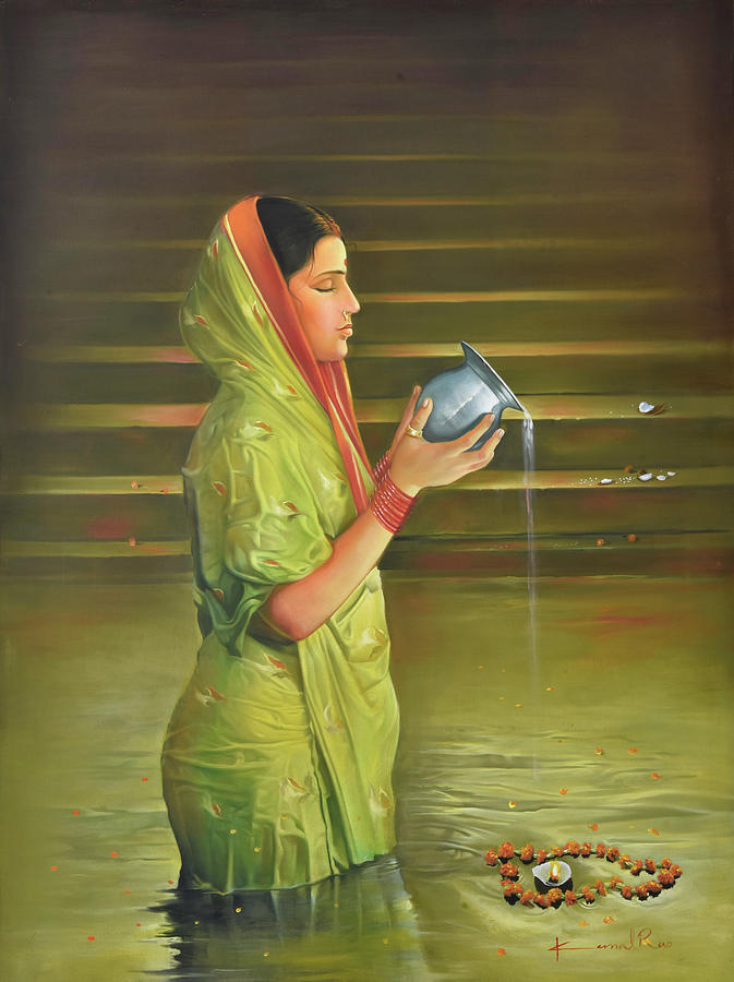 Lady Prayer Painting by Kamal  Rao