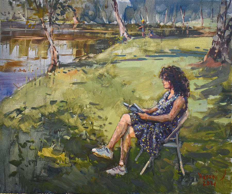 Tree Painting - Lady Reading by Ylli Haruni