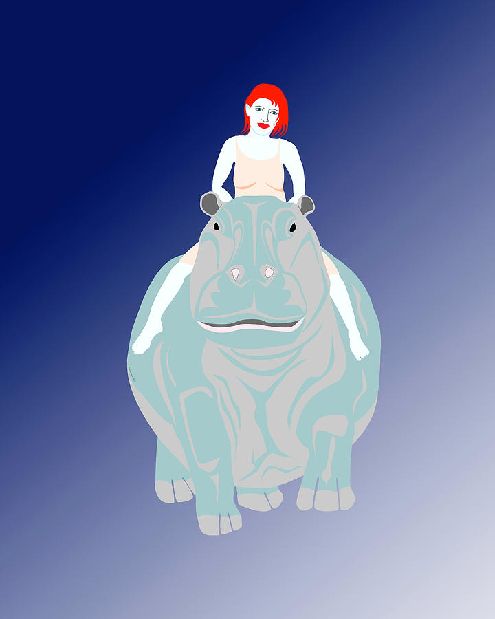 Lady Riding Hippo Digital Art by Teresamarie Yawn