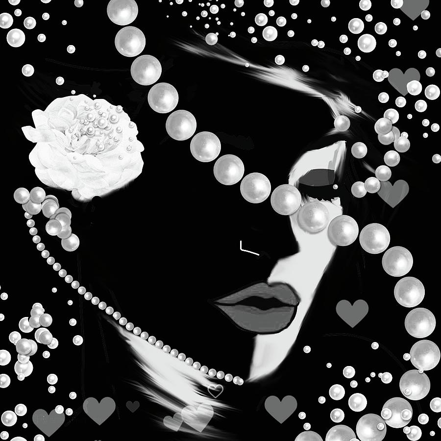 Lady, Rose, Pearls, and Kisses Two Digital Art by Gayle Price Thomas
