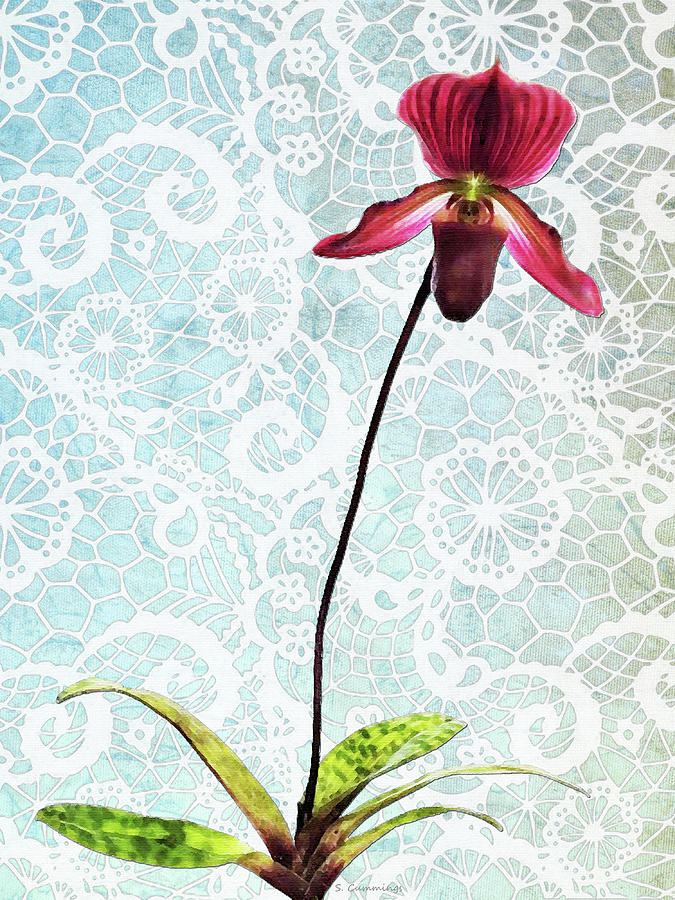 Lady Slipper And Lace Flower Art Painting by Sharon Cummings