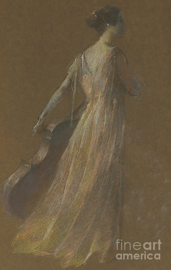 Lady Standing Holding a Cello Pastel by Thomas Wilmer Dewing