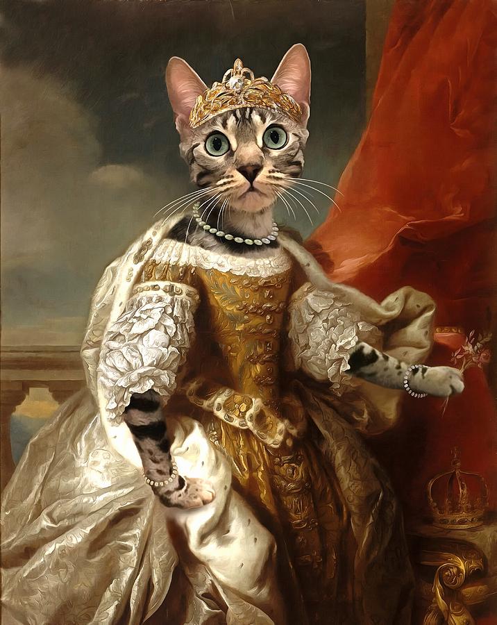 Cute Cat Digital Art - Lady Sterling Regal Renaissance Cat Portrait by Mill...