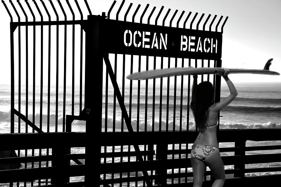 Lady Surfer Ocean Beach Photograph