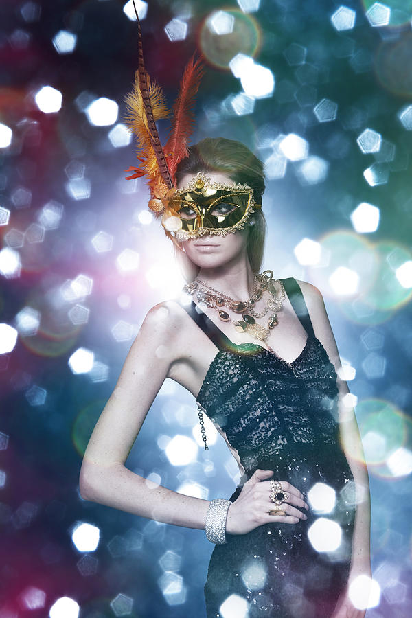 Lady Wearing A Golden Feather Mask In A Party Photograph by Paper Boat Creative