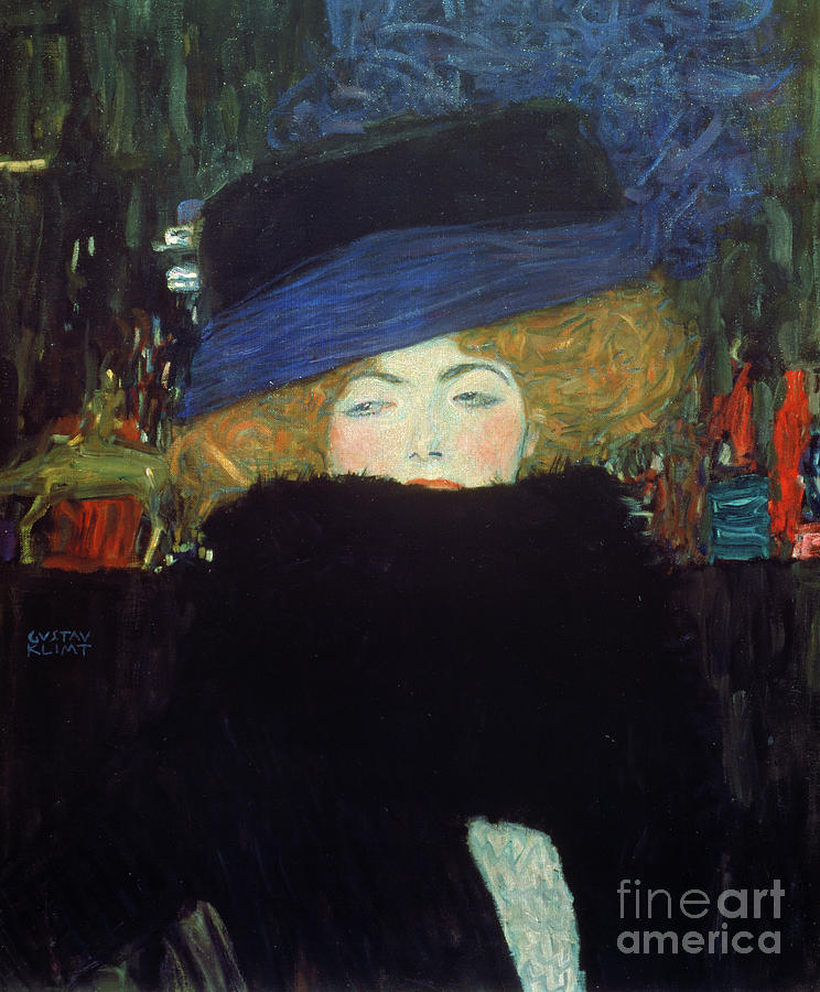 Klimt Painting - Lady with a hat and a feather boa by Gustav Klimt