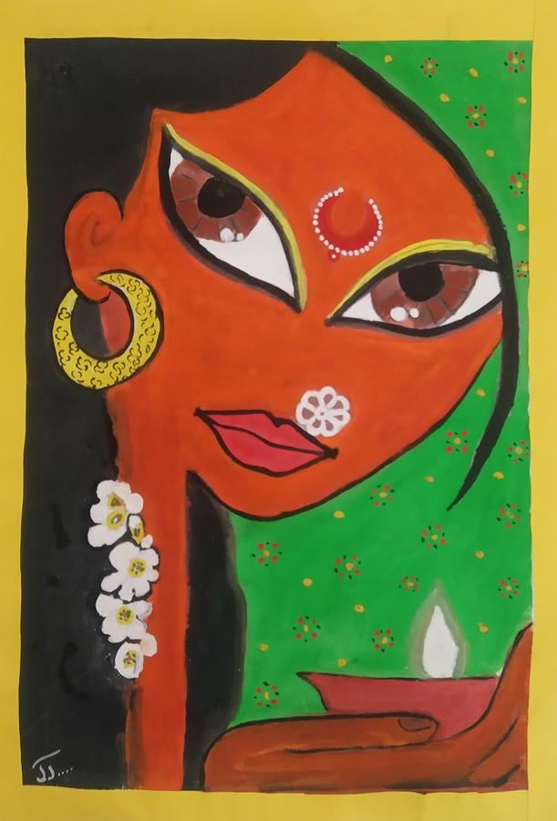 Lady with a lamp Painting by Jayanthi Lakshminathan | Pixels