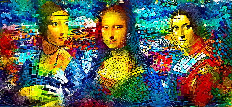 Lady with an Ermine, Mona Lisa, and La Belle Ferronniere - colorful mosaic Digital Art by Nicko Prints