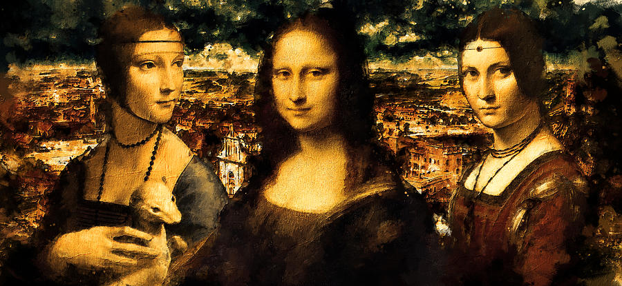 Lady with an Ermine, Mona Lisa, and La Belle Ferronniere - digital recreation Digital Art by Nicko Prints