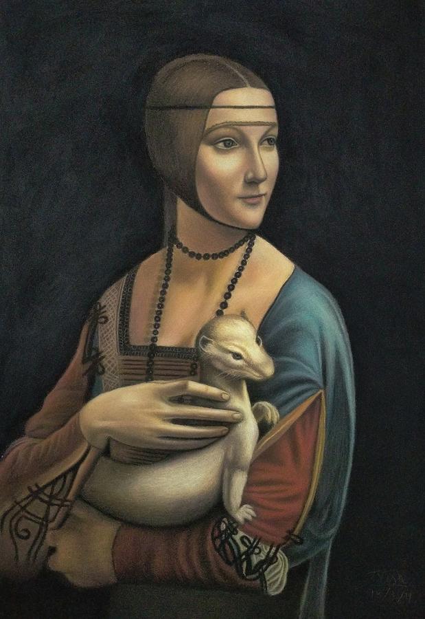 Leonardo Da Vinci Pastel - Lady with Ermine - pastel by Vishvesh Tadsare