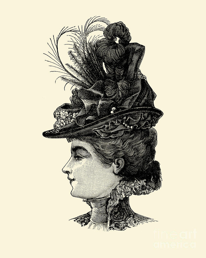 Vintage Digital Art - Lady with feathered hat by Madame Memento