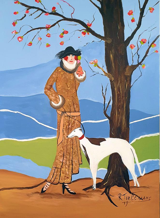 Tree Painting - Lady with Galgo by Rita Tielemans